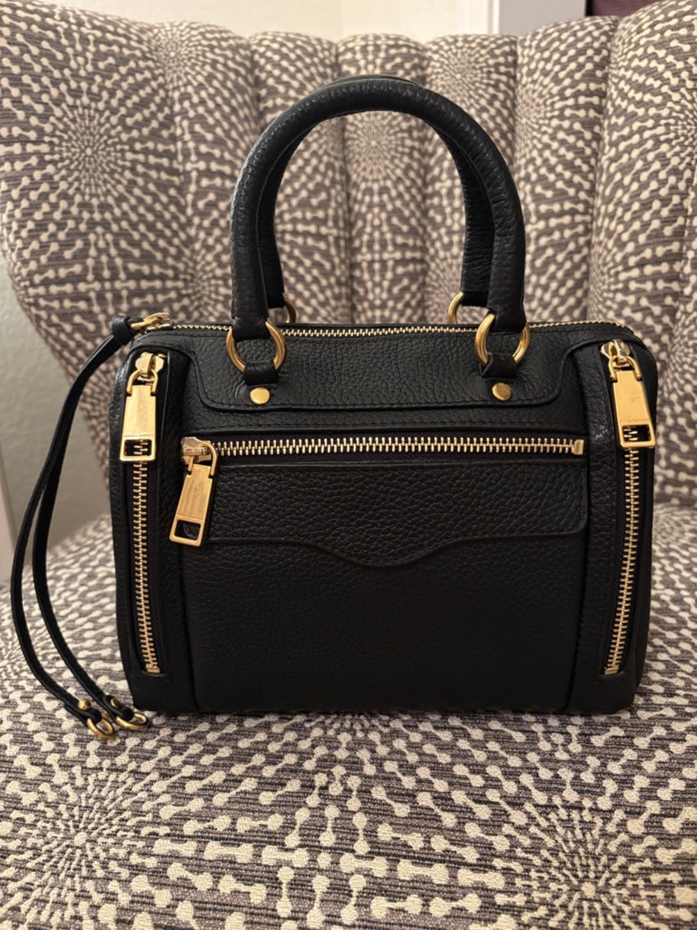 Rebecca Minkoff Mab Black Leather Small Speedy Top Handle Satchel Bag w/ Strap